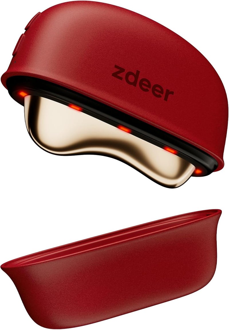 zdeer LED Red Light for Face & Neck Massager Facial Care Device – Electric Gua Sha Brass Tool with Heat & Vibration for Firming, Sculpting & Skincare, Red - Image 1